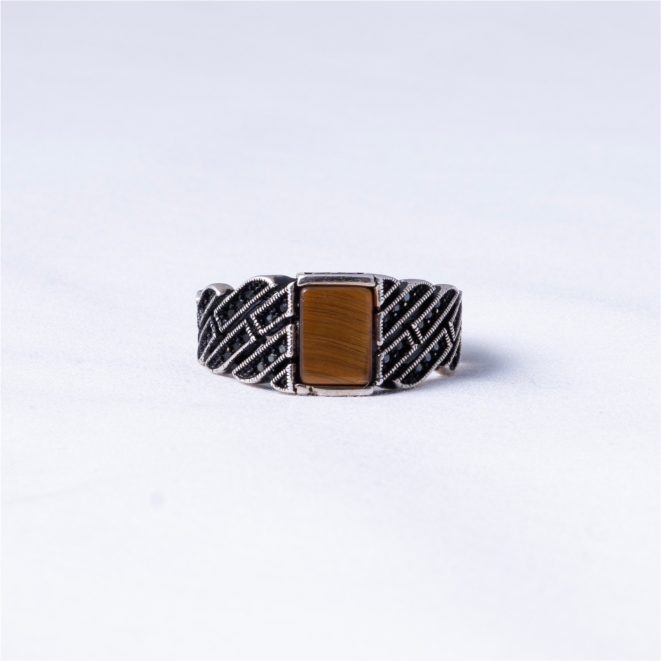 Tiger Eye Turkish 925 Silver Men's Ring
