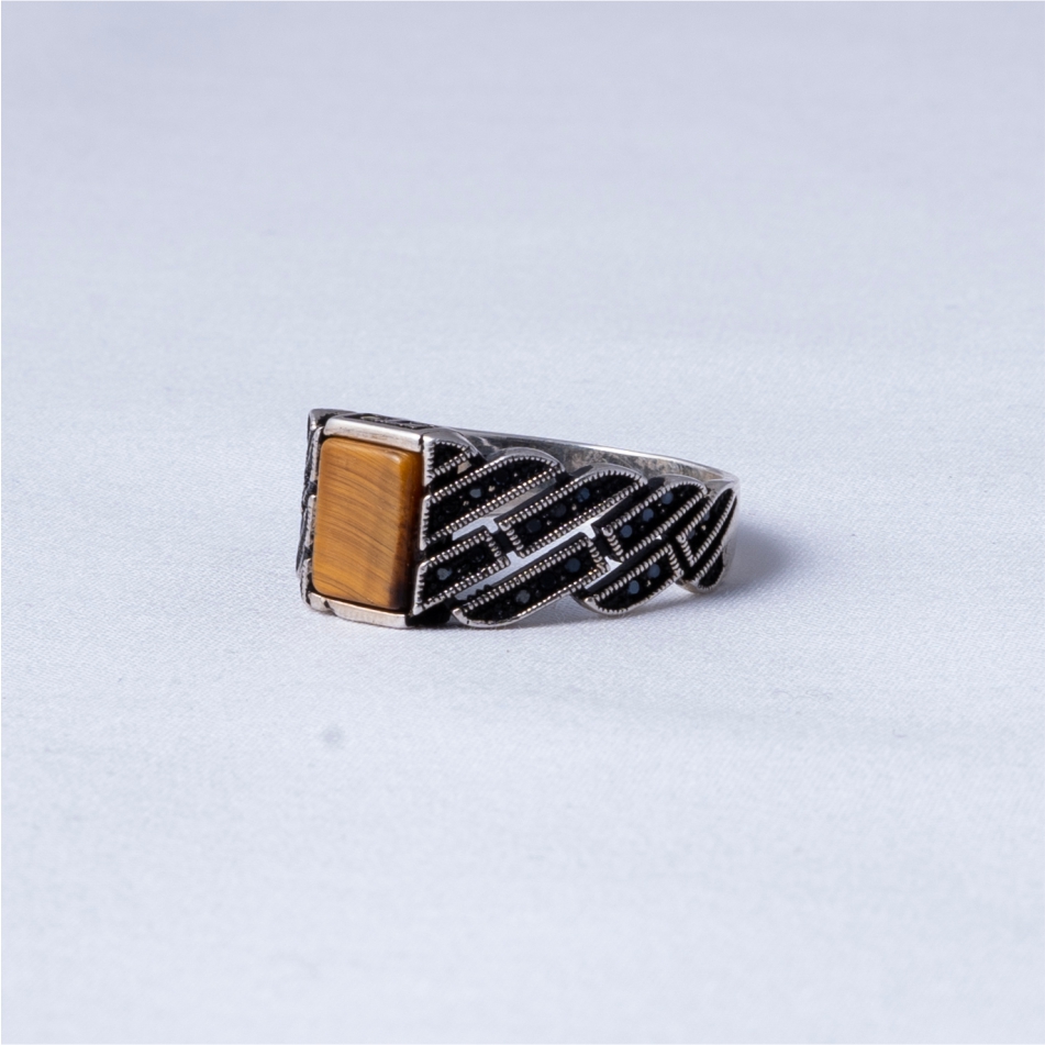Tiger Eye Turkish 925 Silver Men's Ring - Image 3