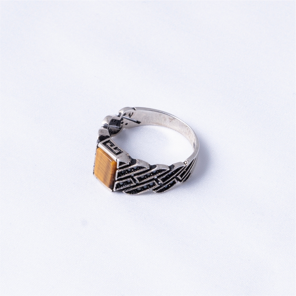 Tiger Eye Turkish 925 Silver Men's Ring - Image 4