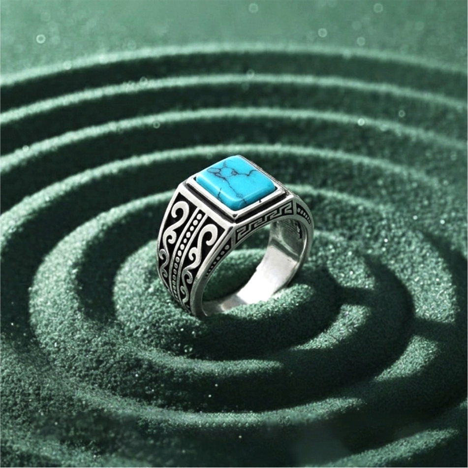 Turquoise Turkish 925 Silver Men's Ring - Image 2