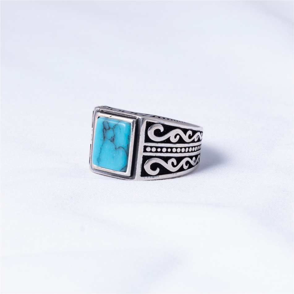 Turquoise Turkish 925 Silver Men's Ring - Image 3