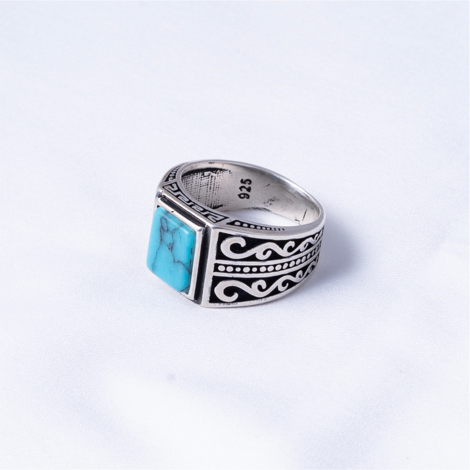 Turquoise Turkish 925 Silver Men's Ring - Image 4
