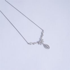 925 Silver Baguette CZ Floral Pendant Necklace Set - Image 3