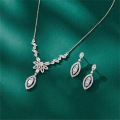 Alternative view of 925 Silver Baguette CZ Floral Pendant Necklace Set