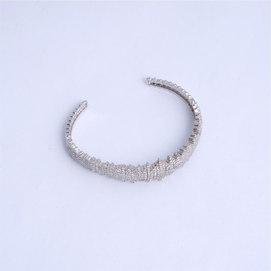 925 Silver Baguette CZ Open Cuff Bracelet - Image 3