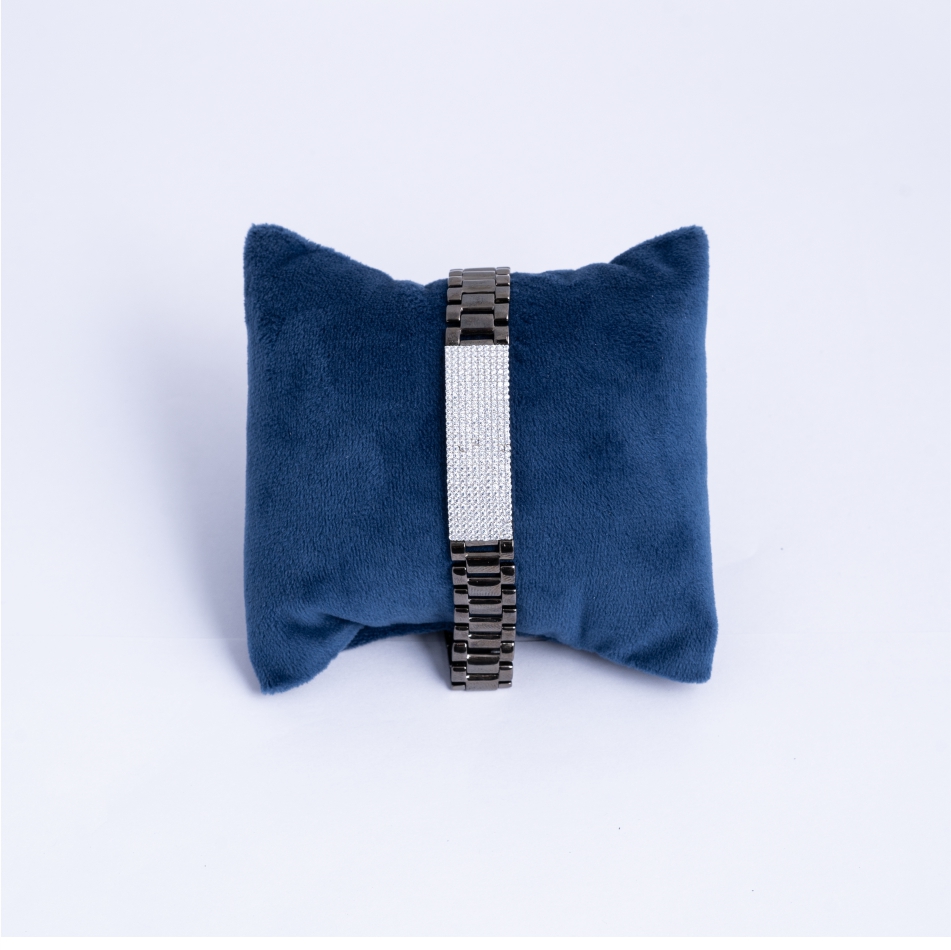 925-Silver-Black-CZ-Bar-Link-Bracelet-for-Men
