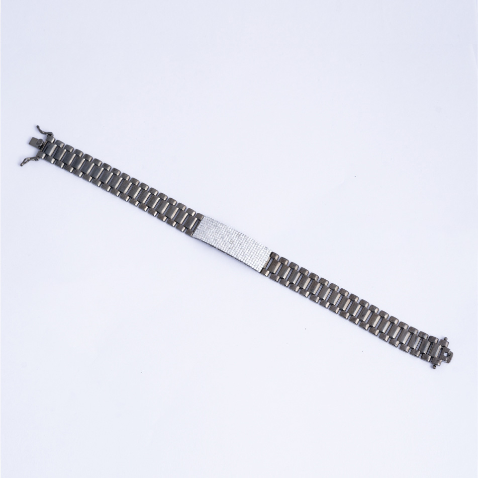 925 Silver Black CZ Bar Link Bracelet for Men - Image 2