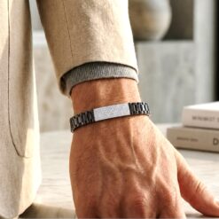 925 Silver Black CZ Bar Link Bracelet for Men - Image 3