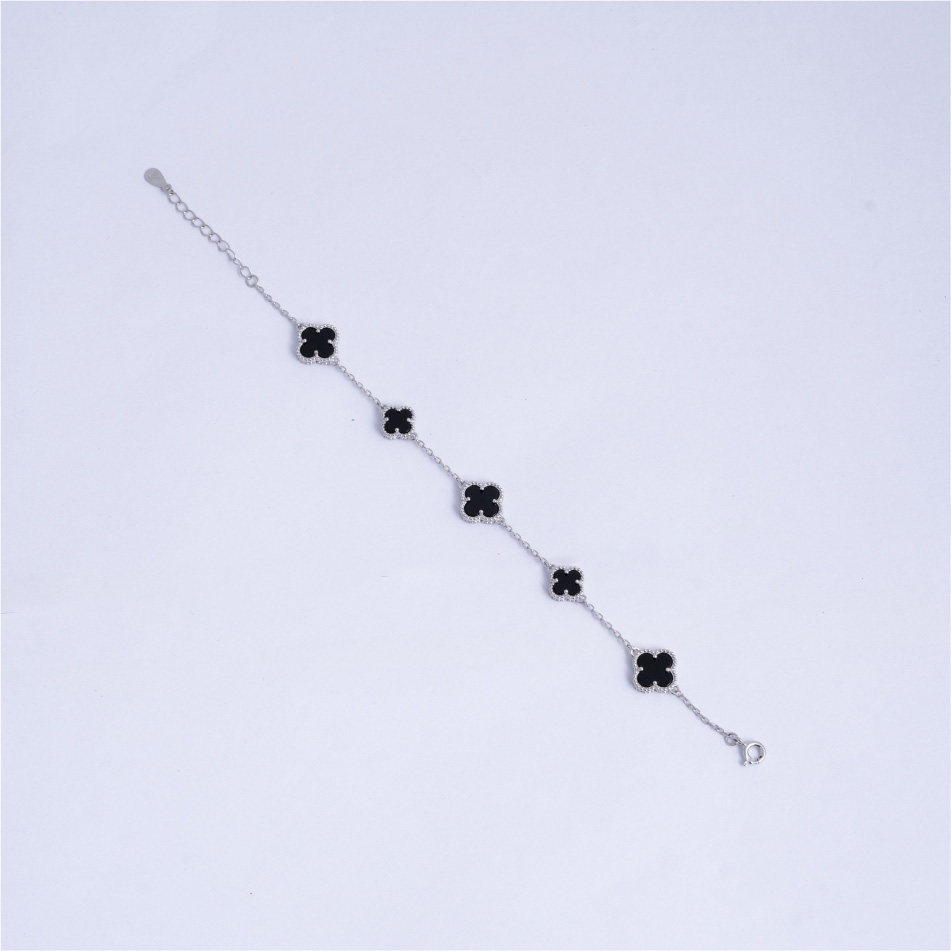 925 Silver Black Clover Bracelet for Women - Image 3