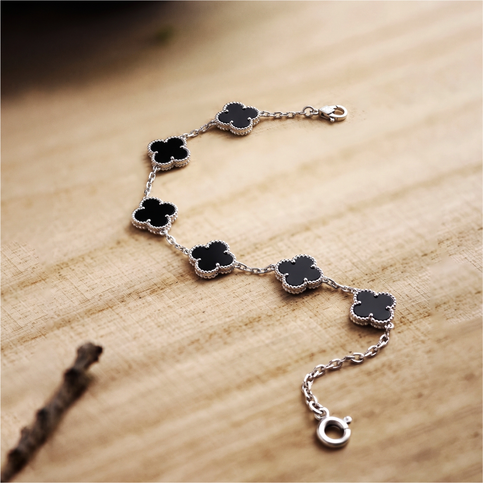 925 Silver Black Clover Bracelet for Women - Image 2