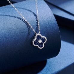 Alternative view of 925 Silver Blue Clover CZ Pendant Necklace