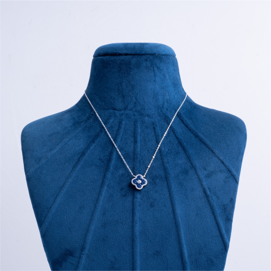 925-Silver-Blue-Clover-CZ-Pendant-Necklace