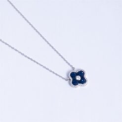 925 Silver Blue Clover CZ Pendant Necklace - Image 3