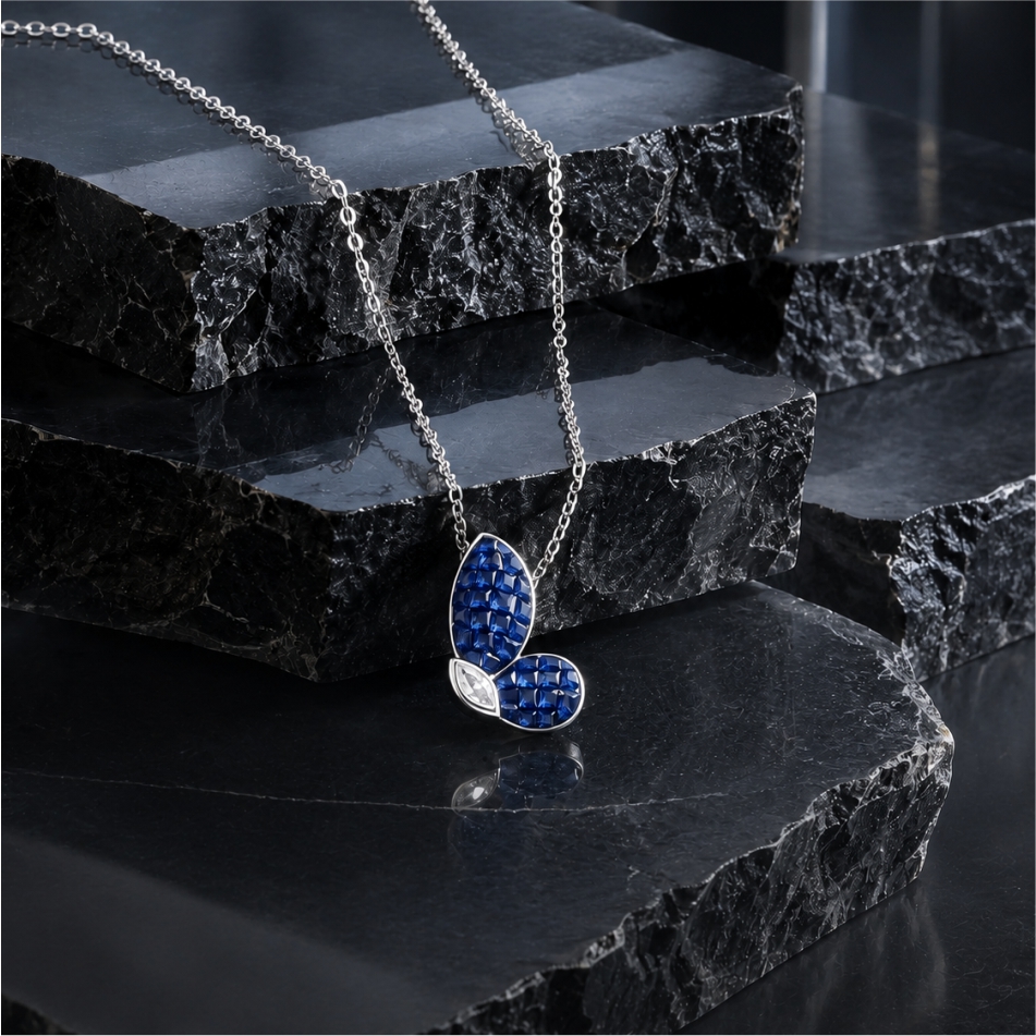 925 Silver Blue Crystal Bunny Pendant Necklace - Image 2