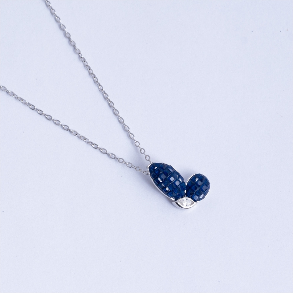 925 Silver Blue Crystal Bunny Pendant Necklace - Image 3