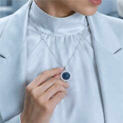 Alternative view of 925 Silver Blue Crystal Halo Pendant Necklace