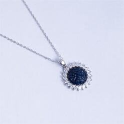 925 Silver Blue Crystal Halo Pendant Necklace - Image 3