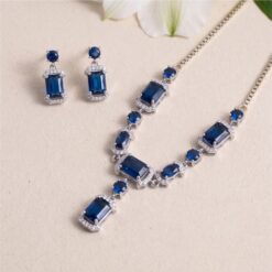 Alternative view of 925 Silver Blue Sapphire CZ Pendant Necklace Set