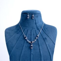 925-Silver-Blue-Sapphire-CZ-Pendant-Necklace-Set