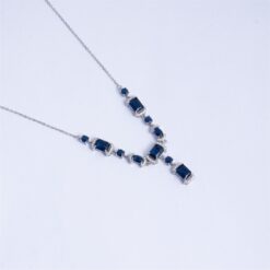 925 Silver Blue Sapphire CZ Pendant Necklace Set - Image 3