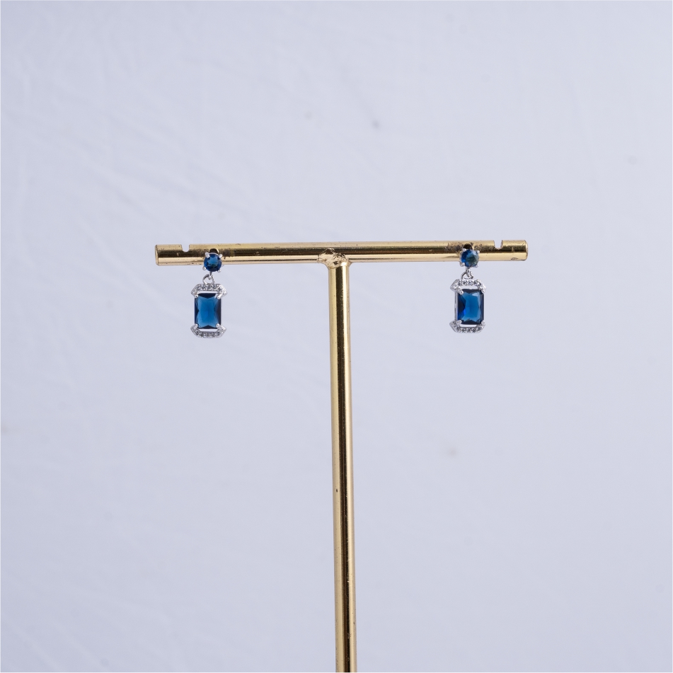 925 Silver Blue Sapphire CZ Pendant Necklace Set - Image 4