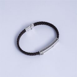 925 Silver Braided Leather ID Bracelet - Image 3