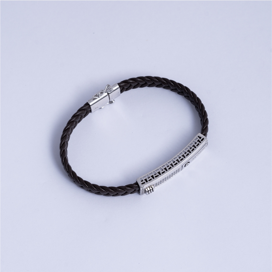 925 Silver Braided Leather ID Bracelet - Image 3