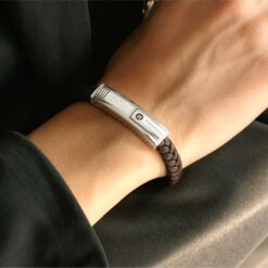 Alternative view of 925 Silver Braided Leather ID Bracelet
