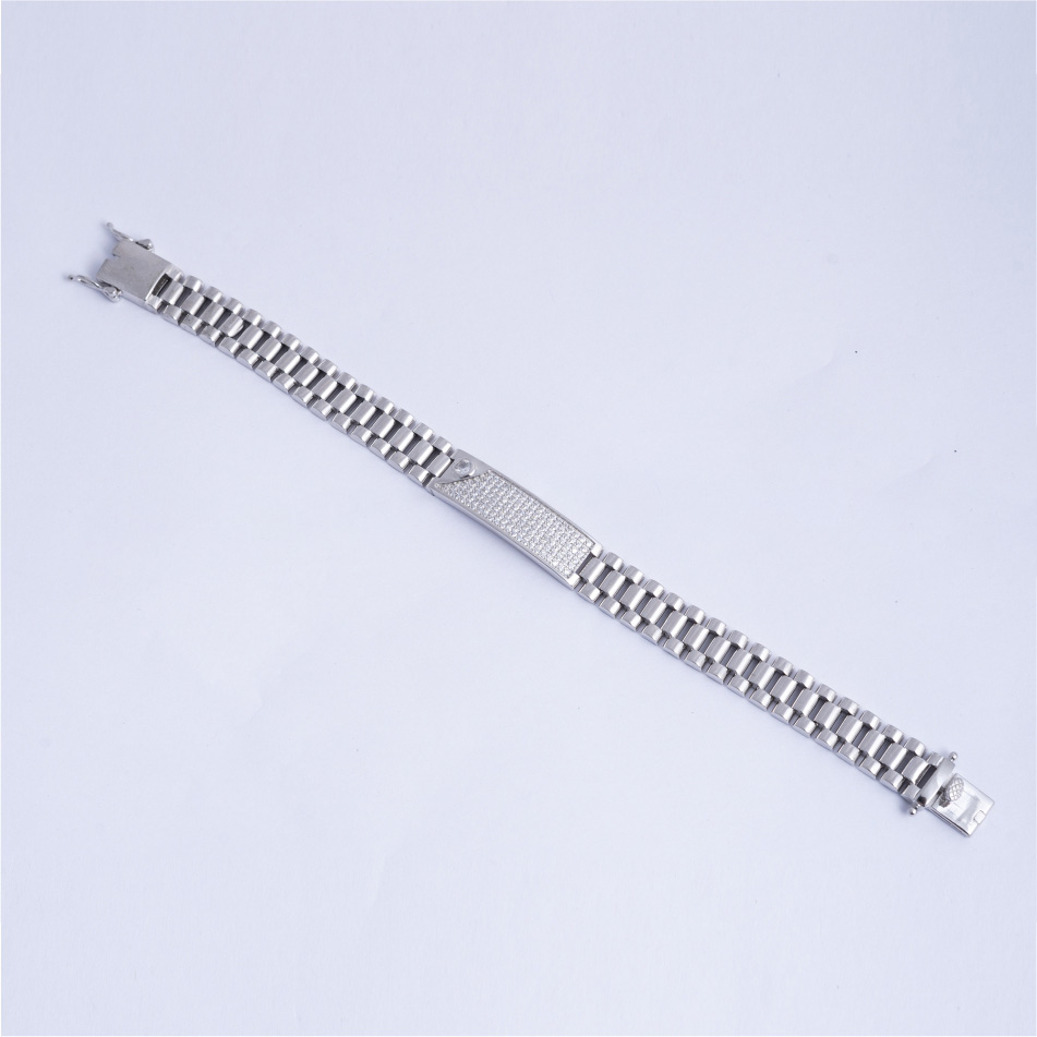 925 Silver CZ Rectangle Panel Link Bracelet for Men - Image 3