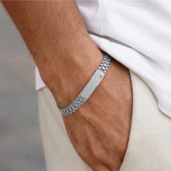 Alternative view of 925 Silver CZ Rectangle Panel Link Bracelet for Men