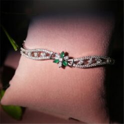 Alternative view of 925 Silver Emerald Floral Open Cuff Bracelet