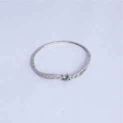 925 Silver Emerald Floral Open Cuff Bracelet - Image 3