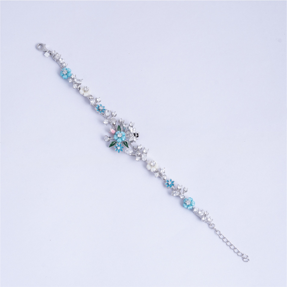 925 Silver Enamel Floral Charm Bracelet for Women - Image 4