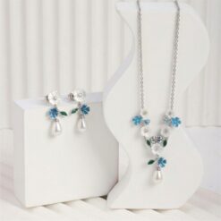 Alternative view of 925 Silver Enamel Floral Pearl Necklace Set