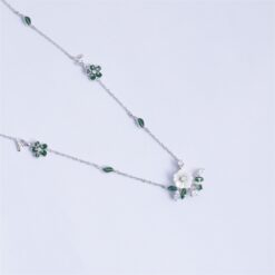925 Silver Enamel White Blossom Necklace Set - Image 3