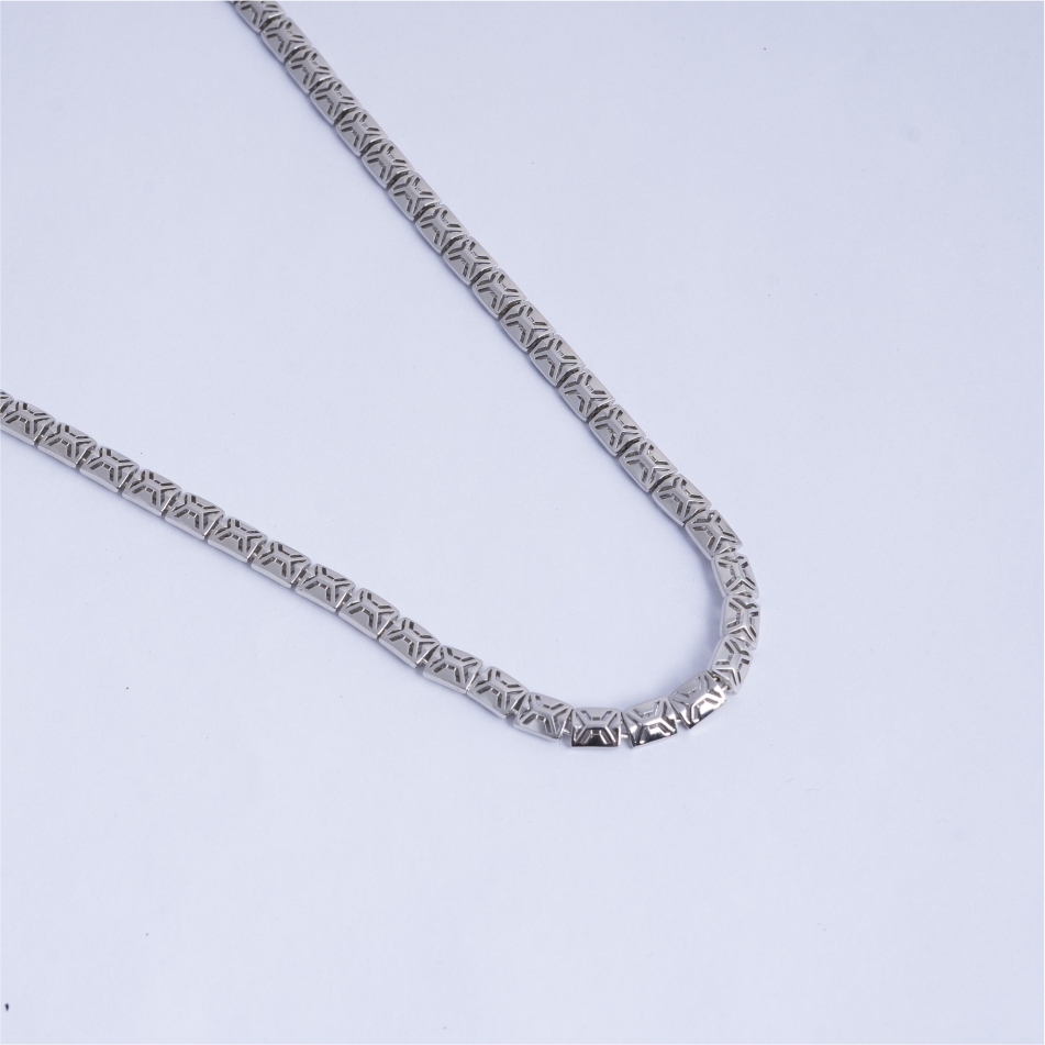 925 Silver Engraved Panel Link Chain Necklace for Men - Image 3
