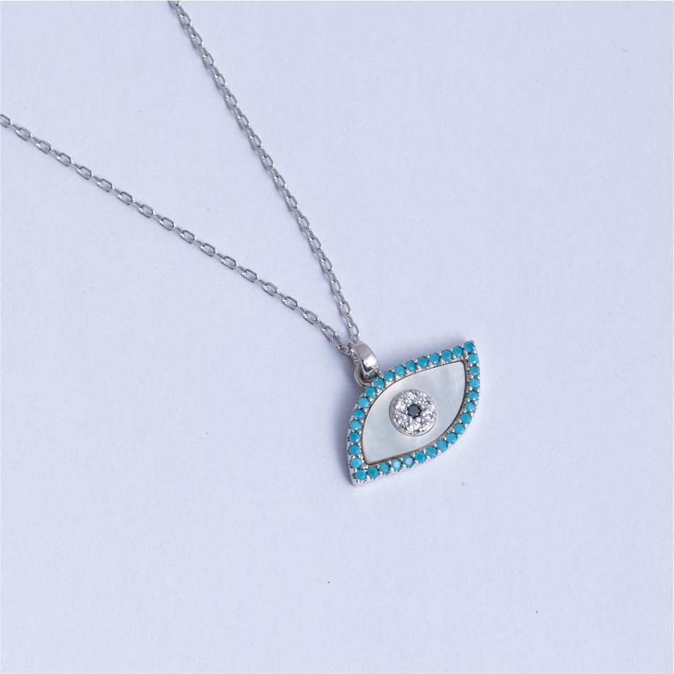 925 Silver Evil Eye Mother of Pearl Pendant Necklace - Image 3