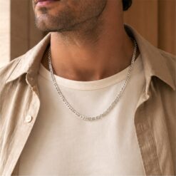 Alternative view of 925 Silver Figaro Link Chain Necklace for Men