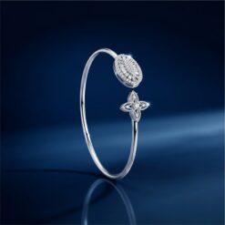Alternative view of 925 Silver Floral CZ Open Cuff Bracelet for Women
