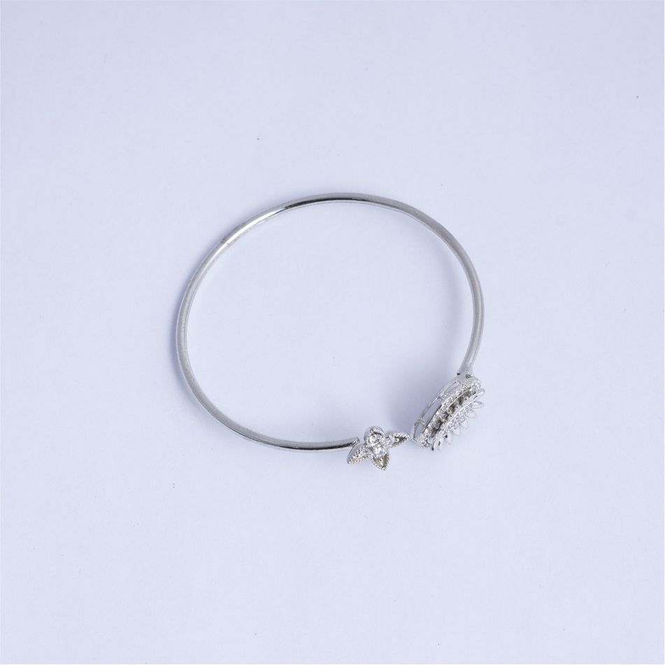 925 Silver Floral CZ Open Cuff Bracelet for Women - Image 3