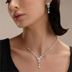Alternative view of 925 Silver Floral CZ Pendant Necklace Set