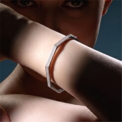 Alternative view of 925 Silver Geometric CZ Bangle Bracelet