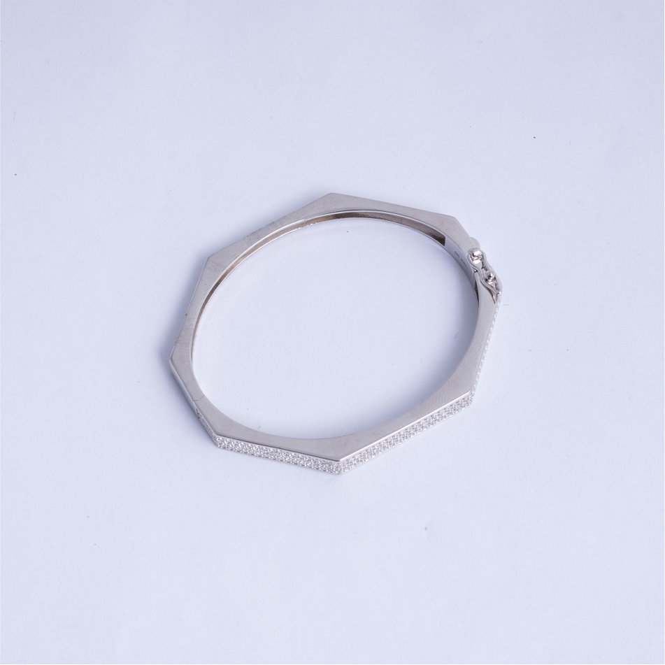 925 Silver Geometric CZ Bangle Bracelet - Image 3