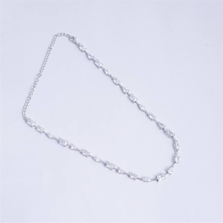 925 Silver Geometric CZ Necklace Set for Women - Image 3