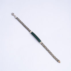 Alternative view of 925 Silver Green Onyx Byzantine ID Bracelet for Men