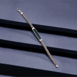 925 Silver Green Onyx Byzantine ID Bracelet for Men - Image 3