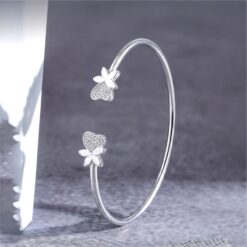 Alternative view of 925 Silver Heart and Flower Open Cuff Bracelet