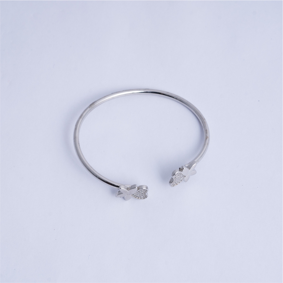 925 Silver Heart and Flower Open Cuff Bracelet - Image 3