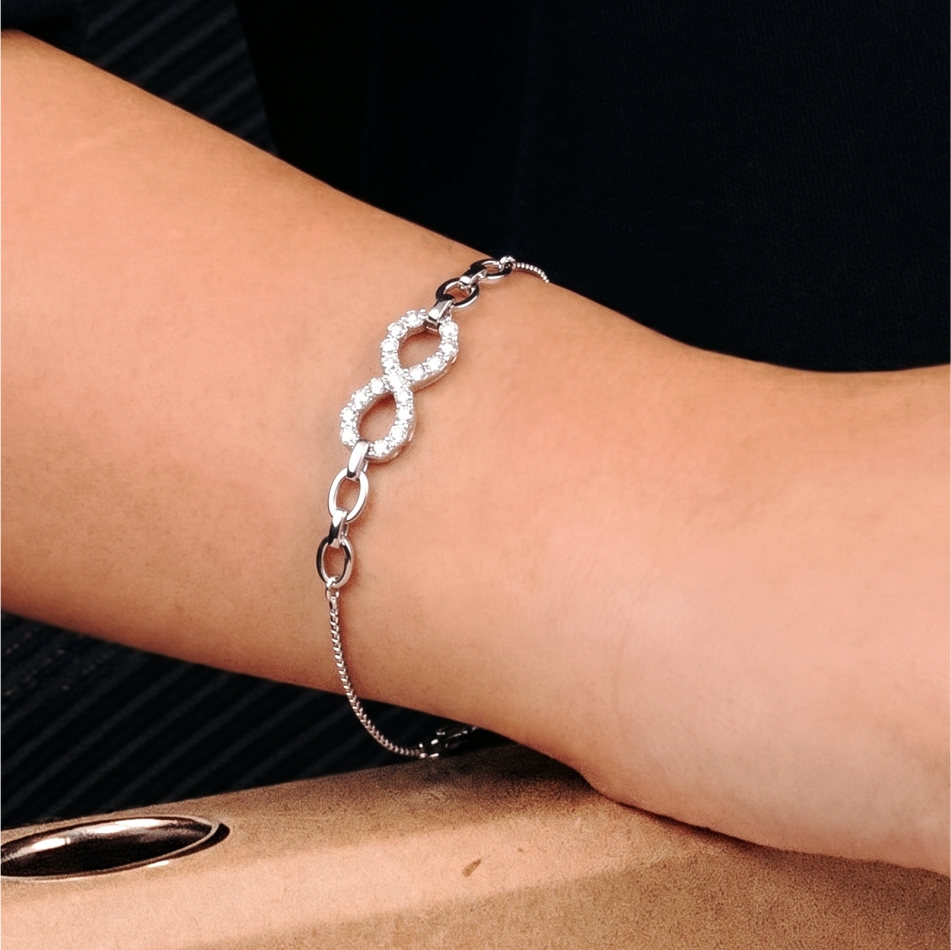 925 Silver Infinity CZ Adjustable Bracelet for Women - Image 3