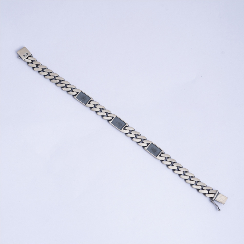 925 Silver Matte Cuban Link ID Bracelet for Men - Image 2
